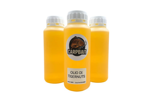 olio di tigernuts barattoli gialli brandizzati carpbait